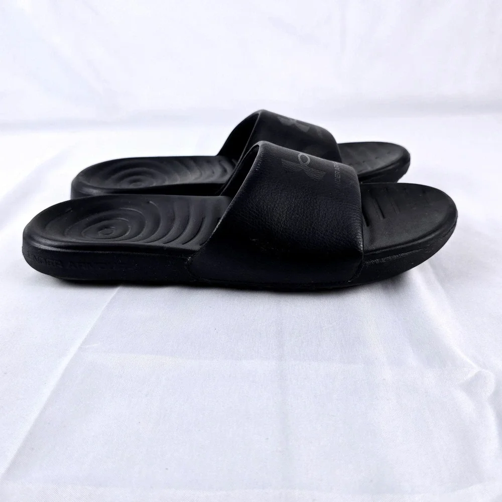 Under Armour Ansa Fixed Slide Sandals Men 9 Black Athletic Sport‎ Shower Shoes